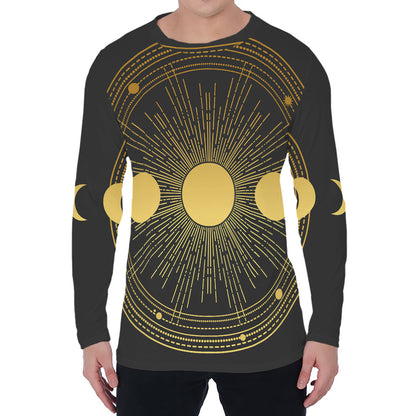 Sun And Moon Phase Print Men's Long Sleeve T-Shirt