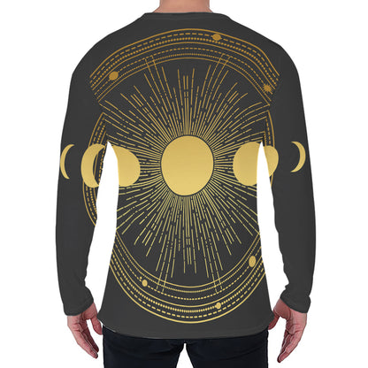Sun And Moon Phase Print Men's Long Sleeve T-Shirt