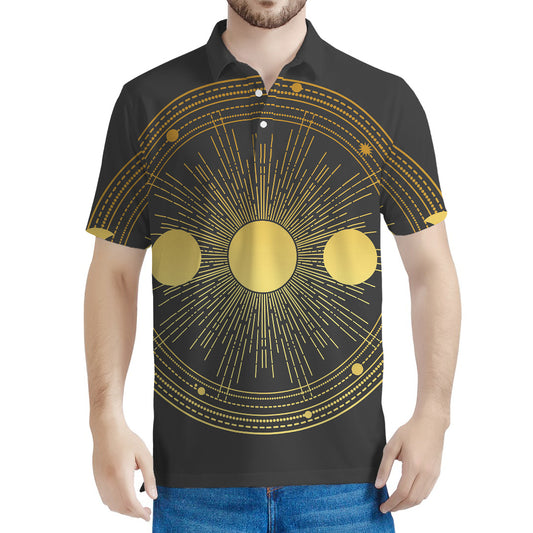 Sun And Moon Phase Print Men's Polo Shirt