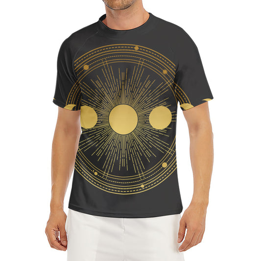 Sun And Moon Phase Print Men's Short Sleeve Rash Guard