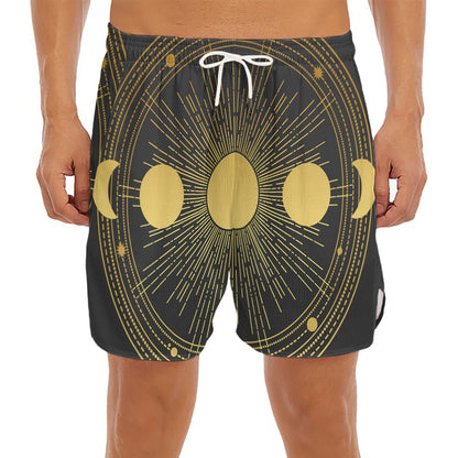 Sun And Moon Phase Print Men's Split Running Shorts