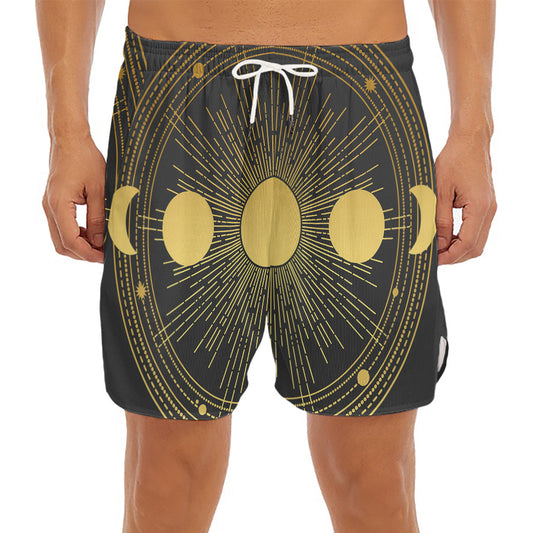 Sun And Moon Phase Print Men's Split Running Shorts