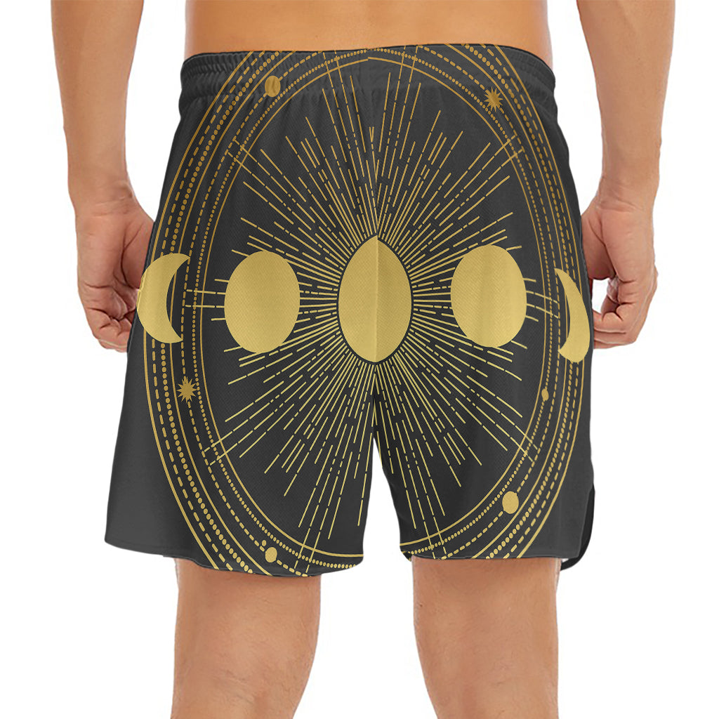 Sun And Moon Phase Print Men's Split Running Shorts