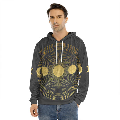 Sun And Moon Phase Print Men's Velvet Pullover Hoodie