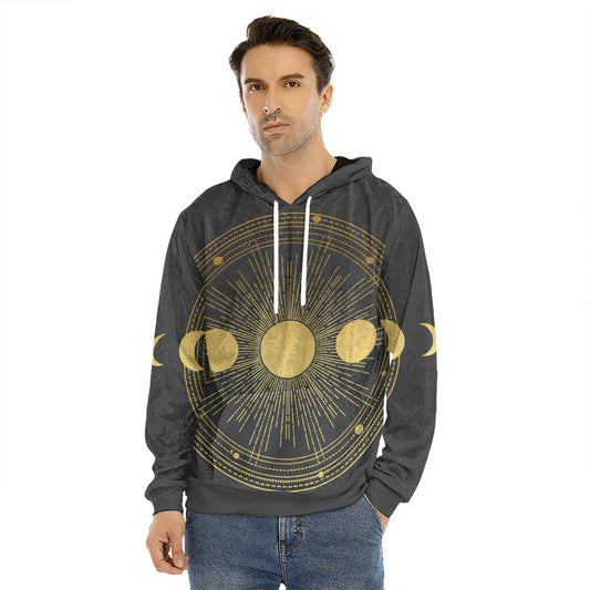 Sun And Moon Phase Print Men's Velvet Pullover Hoodie