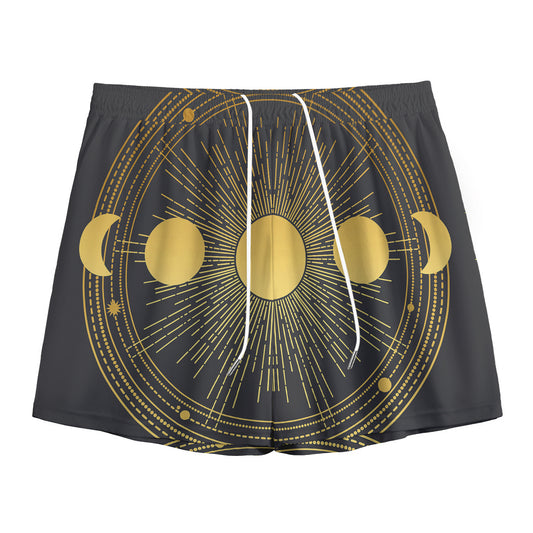 Sun And Moon Phase Print Mesh Shorts