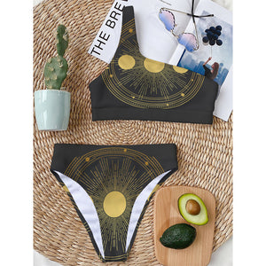 Sun And Moon Phase Print One Shoulder Bikini Top