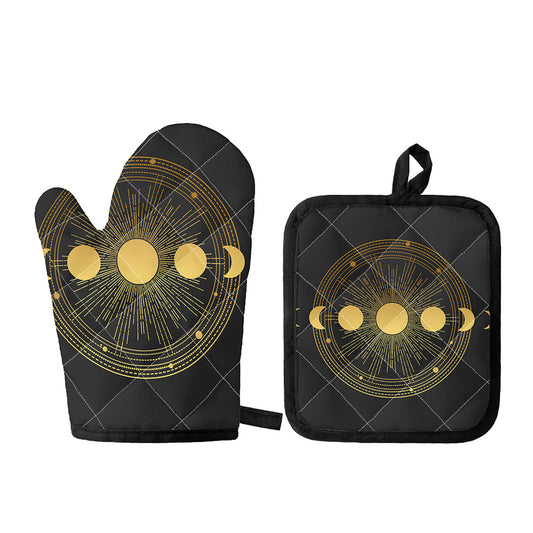 Sun And Moon Phase Print Oven Mitt And Pot Holder Set