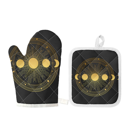 Sun And Moon Phase Print Oven Mitt And Pot Holder Set