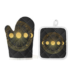 Sun And Moon Phase Print Oven Mitt And Pot Holder Set