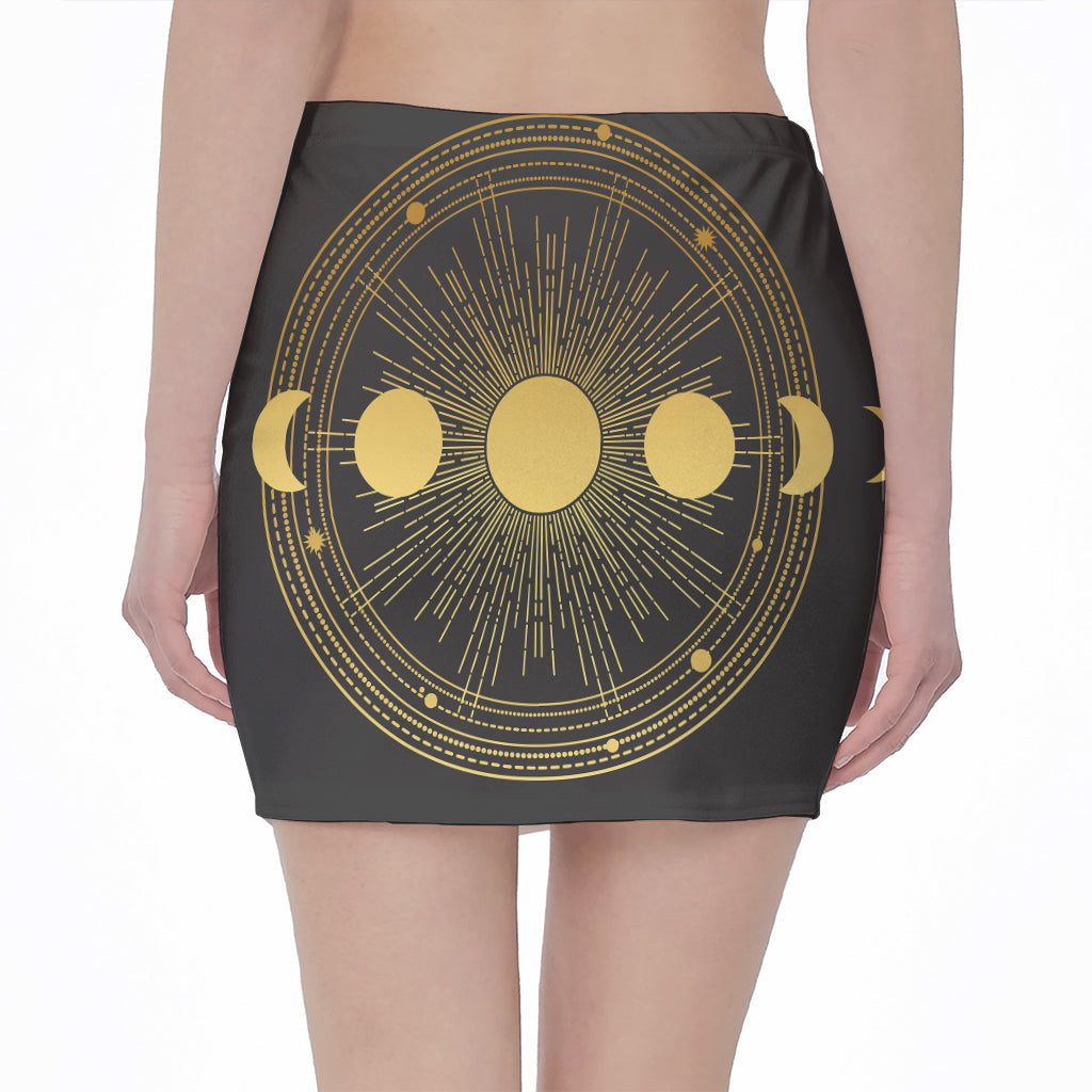 Sun And Moon Phase Print Pencil Mini Skirt
