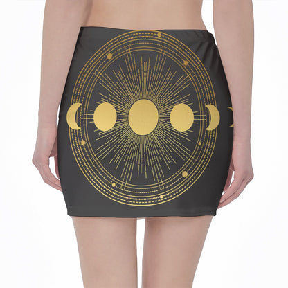 Sun And Moon Phase Print Pencil Mini Skirt