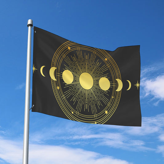 Sun And Moon Phase Print Polyester Flag