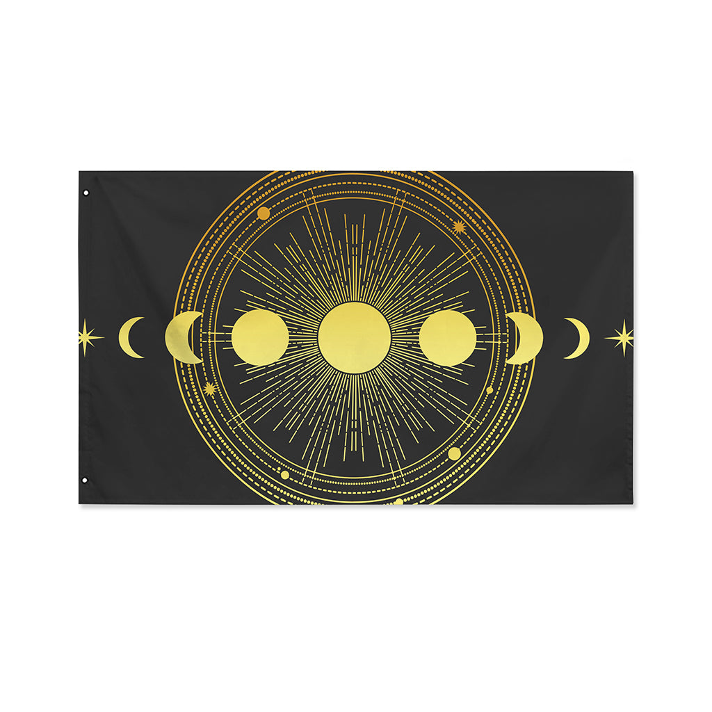 Sun And Moon Phase Print Polyester Flag