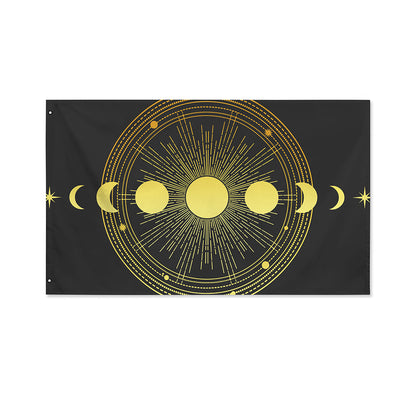 Sun And Moon Phase Print Polyester Flag