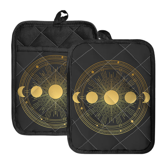 Sun And Moon Phase Print Pot Holders With Pocket