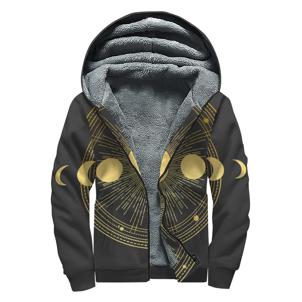 Sun And Moon Phase Print Sherpa Lined Zip Up Hoodie