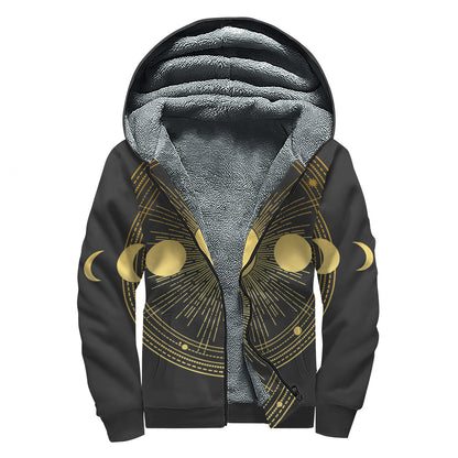 Sun And Moon Phase Print Sherpa Lined Zip Up Hoodie