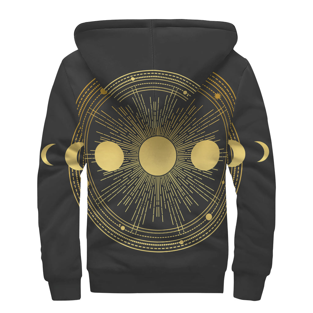 Sun And Moon Phase Print Sherpa Lined Zip Up Hoodie