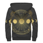 Sun And Moon Phase Print Sherpa Lined Zip Up Hoodie