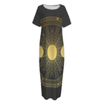 Sun And Moon Phase Print Short Sleeve Long Nightdress