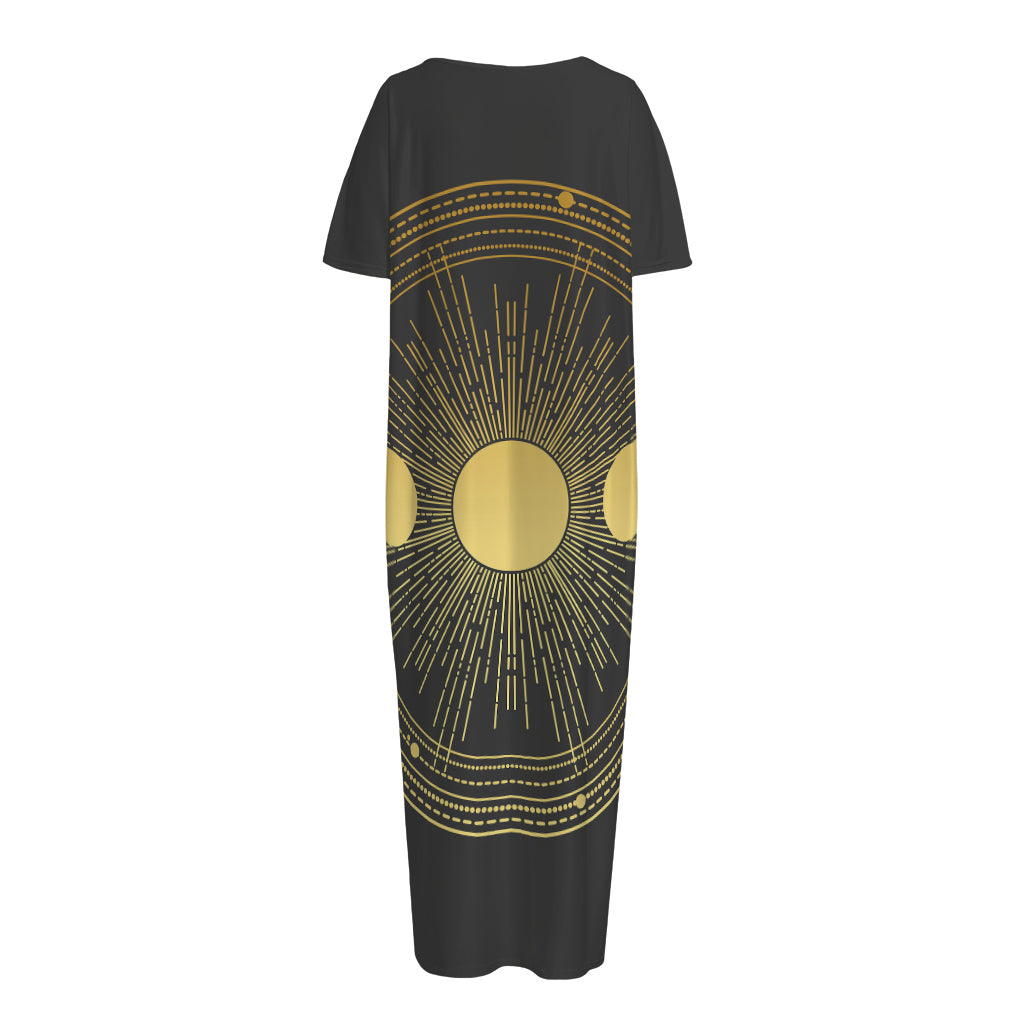 Sun And Moon Phase Print Short Sleeve Long Nightdress