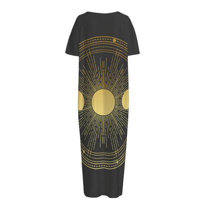 Sun And Moon Phase Print Short Sleeve Long Nightdress