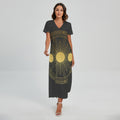 Sun And Moon Phase Print Short Sleeve Maxi Dress