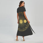 Sun And Moon Phase Print Short Sleeve Maxi Dress