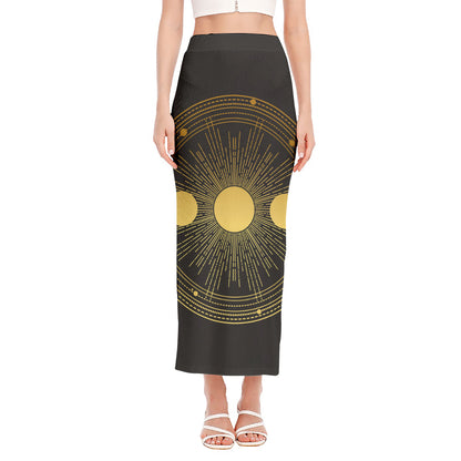 Sun And Moon Phase Print Side Slit Maxi Skirt