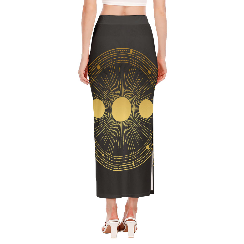 Sun And Moon Phase Print Side Slit Maxi Skirt
