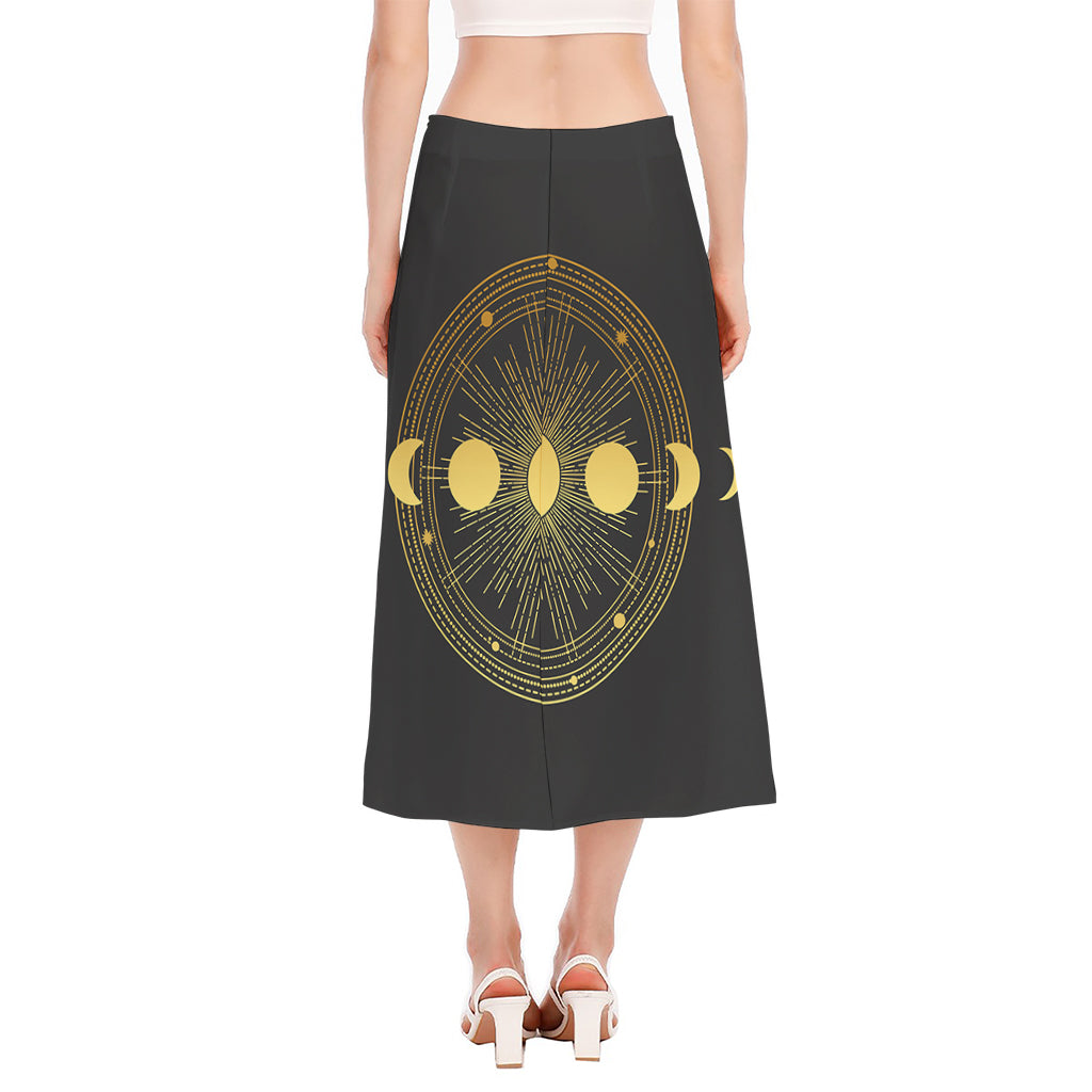 Sun And Moon Phase Print Side Slit Midi Skirt