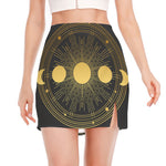 Sun And Moon Phase Print Side Slit Mini Skirt