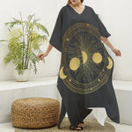 Sun And Moon Phase Print Silk V-Neck Kaftan Dress