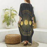 Sun And Moon Phase Print Silk V-Neck Kaftan Dress
