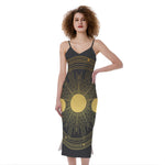 Sun And Moon Phase Print Slim Fit Midi Cami Dress