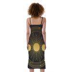 Sun And Moon Phase Print Slim Fit Midi Cami Dress