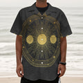 Sun And Moon Phase Print Textured Short Sleeve Shirt