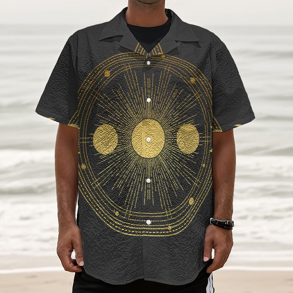 Sun And Moon Phase Print Textured Short Sleeve Shirt