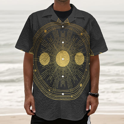 Sun And Moon Phase Print Textured Short Sleeve Shirt