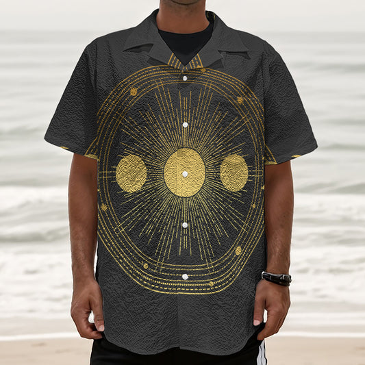 Sun And Moon Phase Print Textured Short Sleeve Shirt
