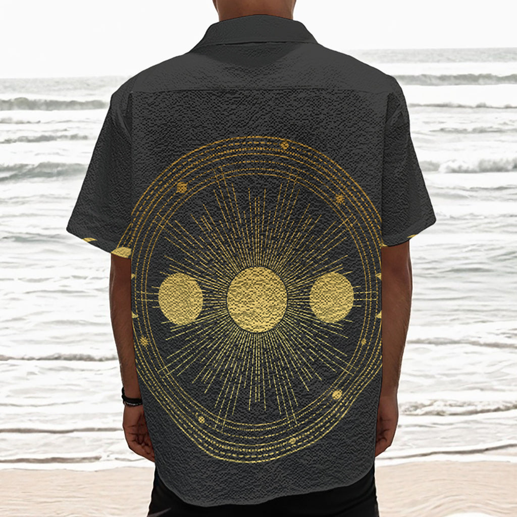 Sun And Moon Phase Print Textured Short Sleeve Shirt