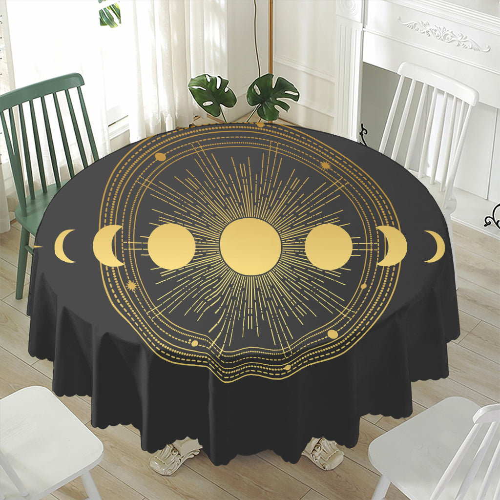 Sun And Moon Phase Print Waterproof Round Tablecloth