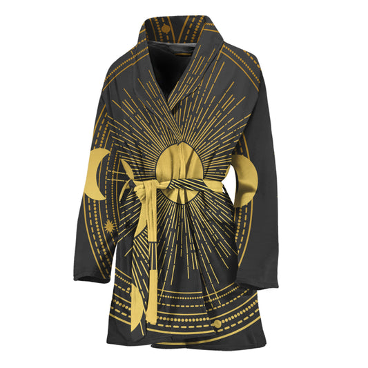 Sun And Moon Phase Print Women's Bathrobe