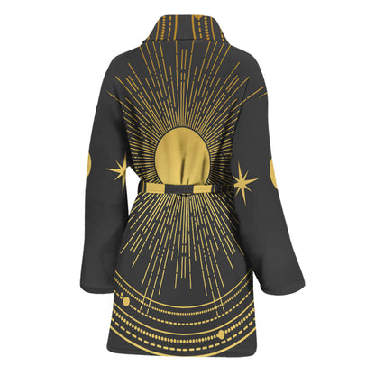 Sun And Moon Phase Print Women's Bathrobe