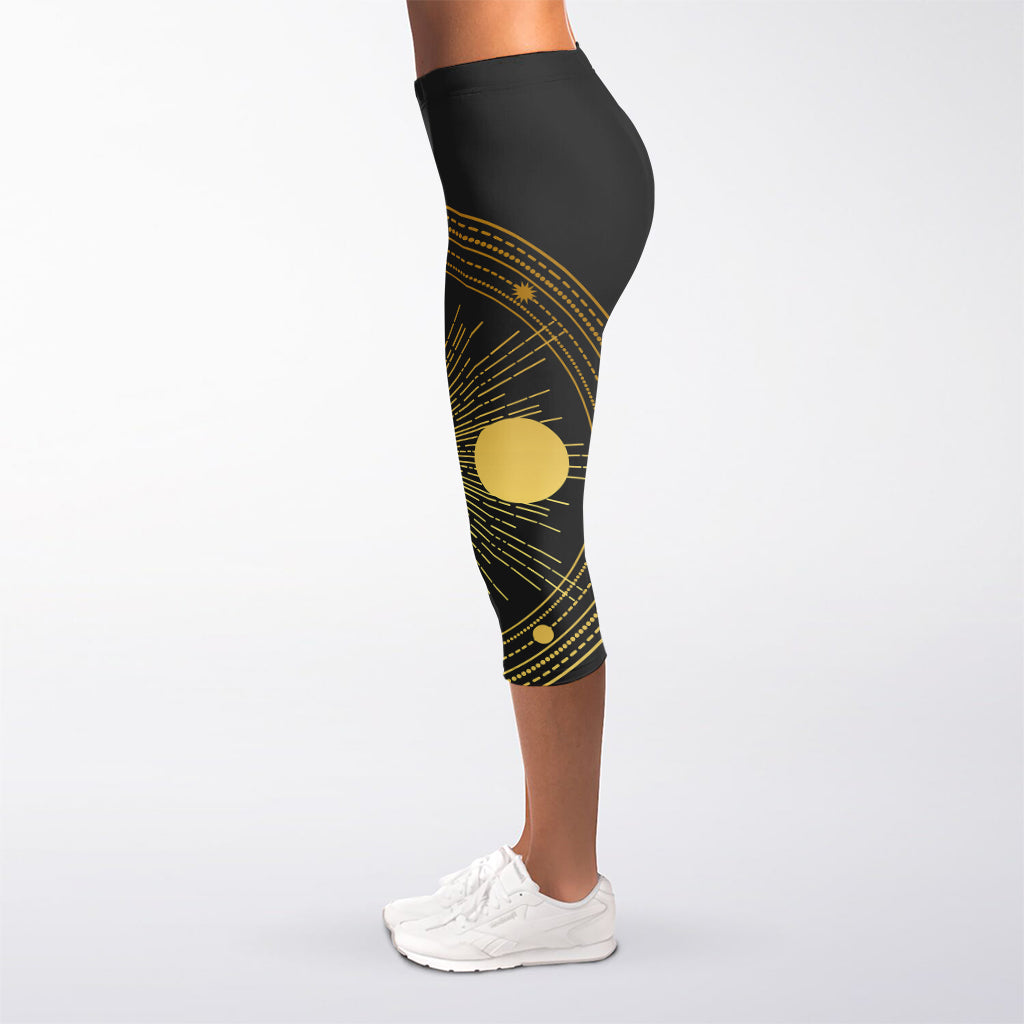Sun And Moon Phase Print Women's Capri Leggings