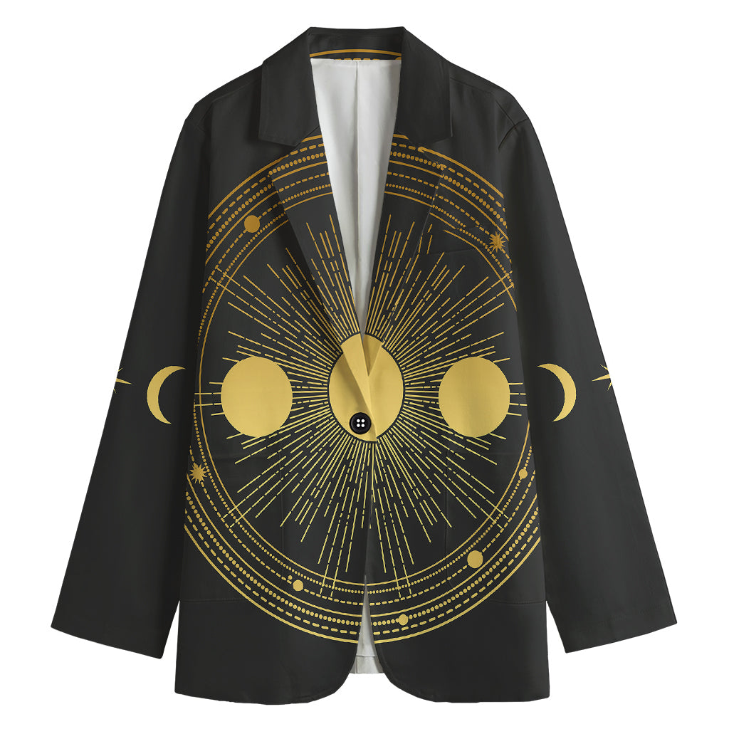 Sun And Moon Phase Print Women's Cotton Blazer