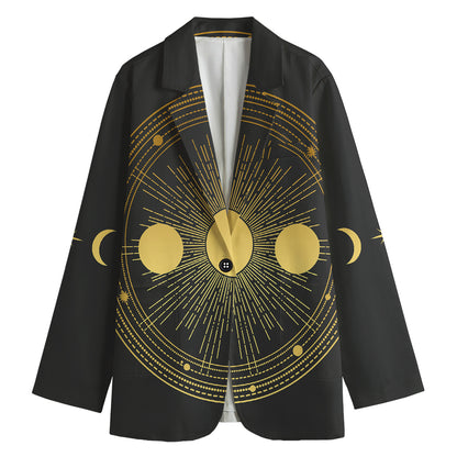Sun And Moon Phase Print Women's Cotton Blazer