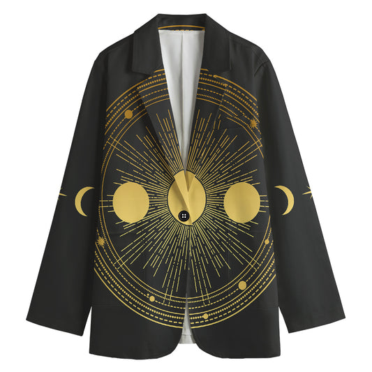 Sun And Moon Phase Print Women's Cotton Blazer
