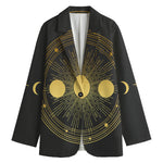 Sun And Moon Phase Print Women's Cotton Blazer